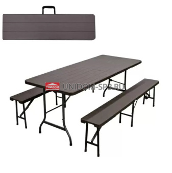 Набор мебели складной (стол + 2 лавочки) узор дерево, пластик коричн.     (1)     SZK-180+SBK-180