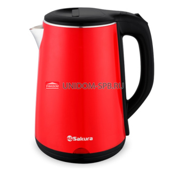 Чайник электр. 2,2л 1800Вт, двухслойный металлический корпус, эффект термоса, цвет красный/черный     (1)     SA-2150BR